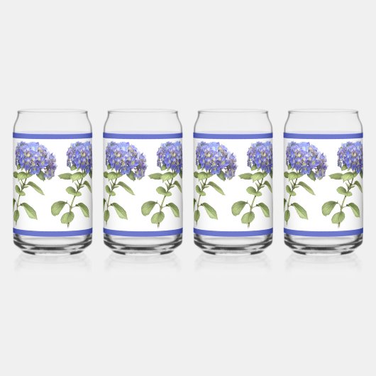 Blauwe Hydrangeas Bloemen Botanische Kunst Blikvorm Glas (Voorkant)