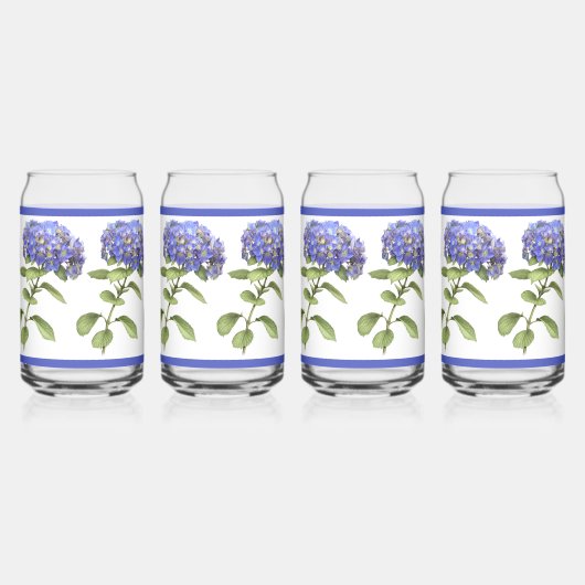 Blauwe Hydrangeas Bloemen Botanische Kunst Blikvorm Glas (Links)