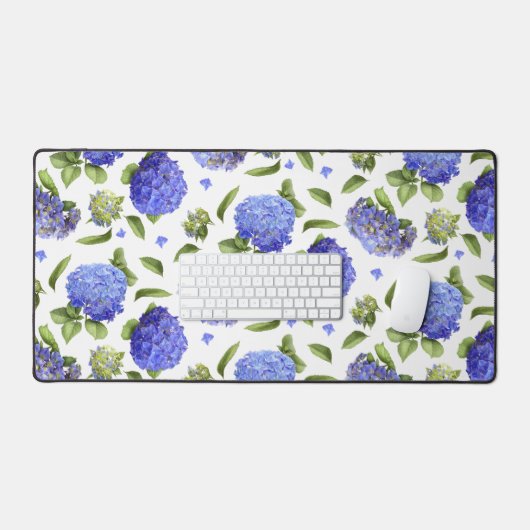 Blauwe Hydrangeas Bloemen Botanische Kunst Patroon Bureaumat (Keyboard & Muis)