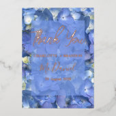 Blauwe Hydrangeas Bloemen Bruiloft Dank u Folie Uitnodiging (Voorkant)