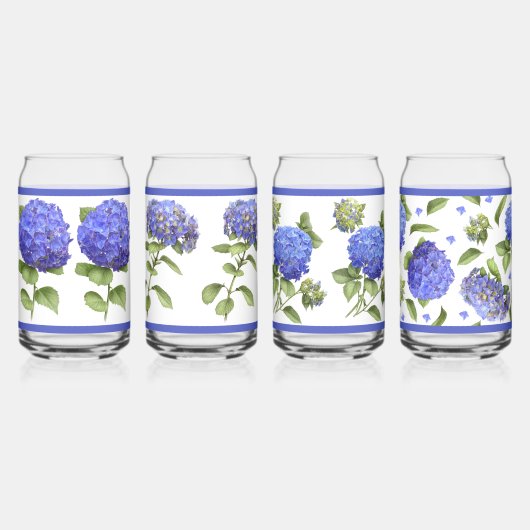 Blauwe Hydrangeas Botanische Kunst Kan Glas Set (Rechts)