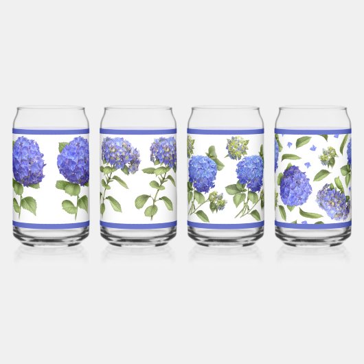 Blauwe Hydrangeas Botanische Kunst Kan Glas Set (Links)