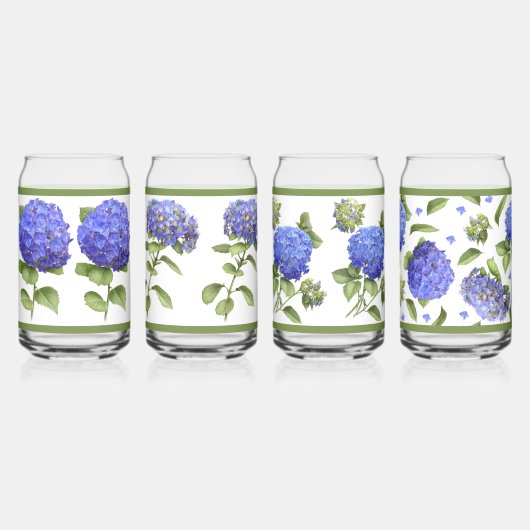 Blauwe Hydrangeas Botanische Kunst Kan Glas Set (Rechts)