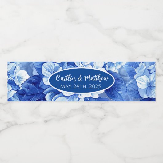 Blauwe Hydrangeas Bruiloft Water Fles Labels Waterfles Etiket (Enkel label)