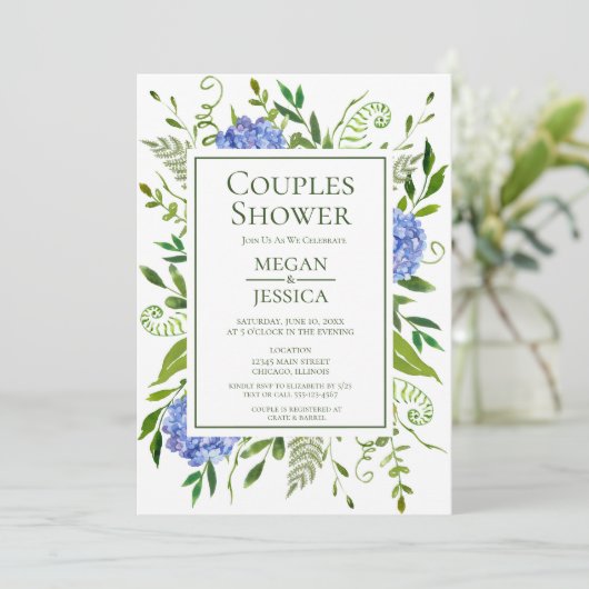 Blauwe Hydrangeas Couples Douche Kaart (Staand voorkant)