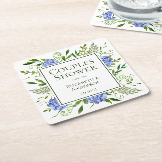 Blauwe Hydrangeas Couples Douche Kartonnen Onderzetters (Schuin)