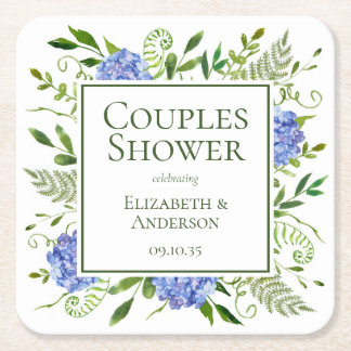 Blauwe Hydrangeas Couples Douche Kartonnen Onderzetters