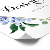 Blauwe hydrangeas en roze rozen gouddessert bar poster (Hoek)