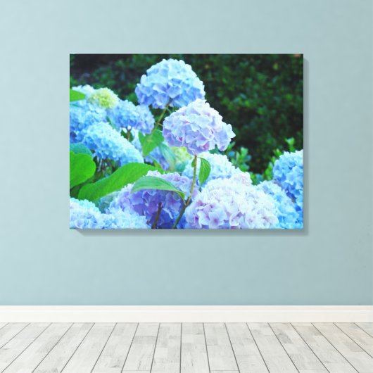 Blauwe hydrangeas Floral Canvas Drukt Aangepast af (Insitu (Houten vloer))