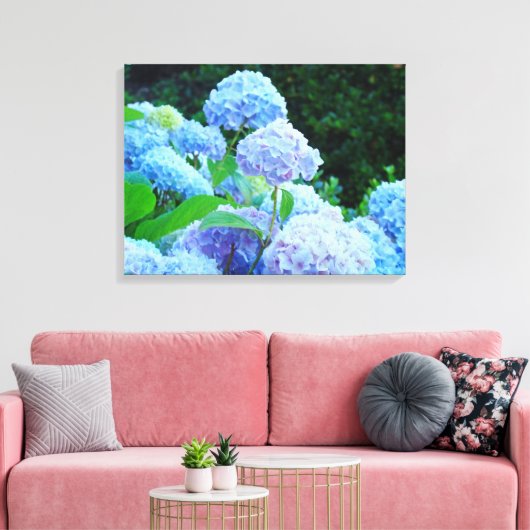 Blauwe hydrangeas Floral Canvas Drukt Aangepast af (Insitu (Woonkamer))
