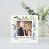 Blauwe Hydrangeas Foto Save The Date (Staand voorkant)
