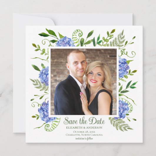 Blauwe Hydrangeas Foto Save The Date (Voorkant)