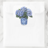 Blauwe hydrangeas in een Floral Ceramic Pot. Vierkante Sticker (Tas)