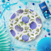 Blauwe hydrangeas over het gehele botanische ontwe papieren bordje (Feest)