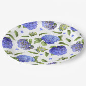 Blauwe hydrangeas over het gehele botanische ontwe papieren bordje (Gekanteld)