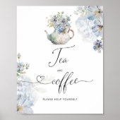 Blauwe Hydrangeas theepot Thee en Koffie bar Poster (Voorkant)