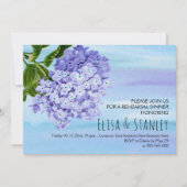 Blauwe hydrangeas trouwrepetitie diner kaart (Voorkant)