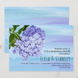 Blauwe hydrangeas trouwrepetitie diner kaart