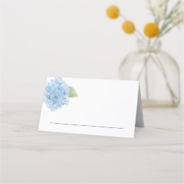Blauwe hydrangeas voor bruiloft of evenement plaatskaartje