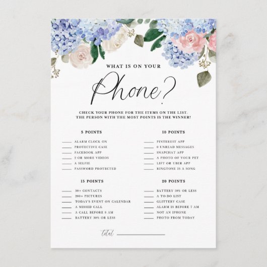 Blauwe Hydrangeas Wat op Uw Kaart van het Spel van (Voorkant)