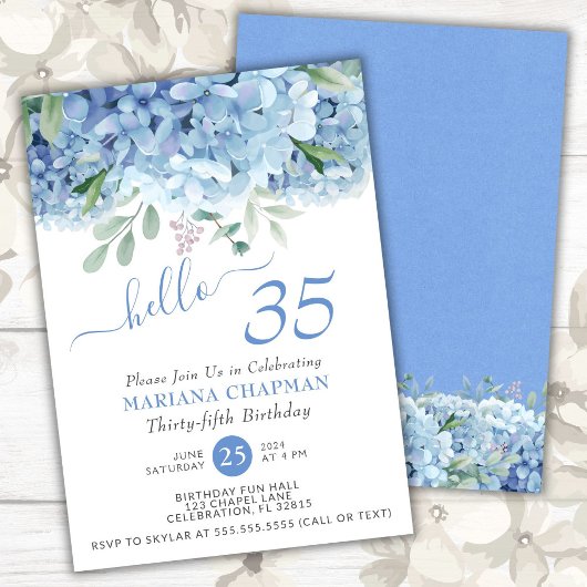 Blauwe Hydrangea's Waterverf Bloem 35e Verjaardag Kaart