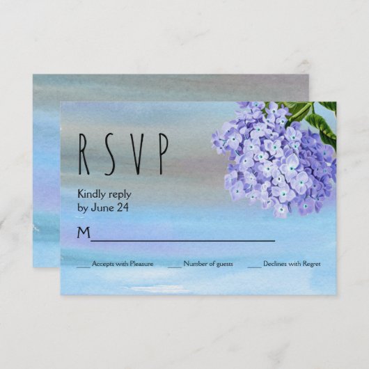 Blauwe hydrangeas waterverf florale bruiloft RSVP (Voorkant / Achterkant)
