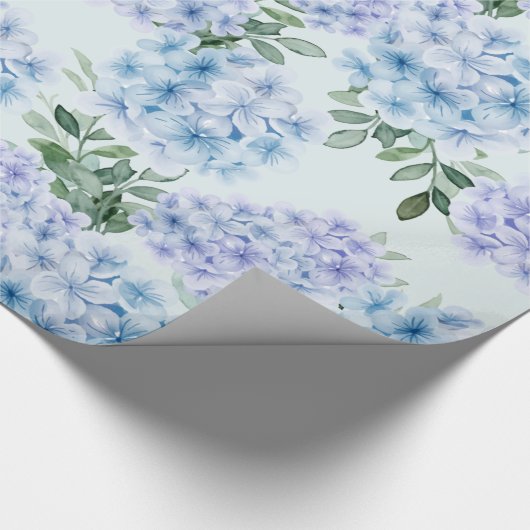 Blauwe hydrangebloemen cadeaupapier (Hoek)