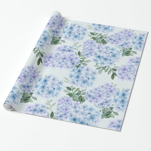 Blauwe hydrangebloemen cadeaupapier (Uitgerold)