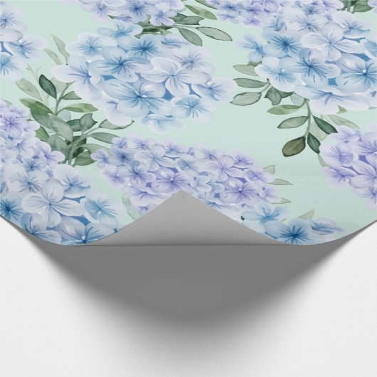 Blauwe hydrangebloemen cadeaupapier (Hoek)