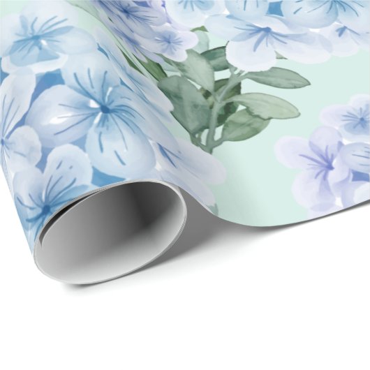 Blauwe hydrangebloemen cadeaupapier (Rol Hoek)