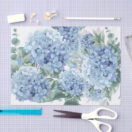 Blauwe hydrangebloemen tissuepapier (Craft)