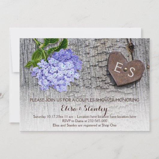 Blauwe hydrangeenharingparen douchebruiloft kaart (Voorkant)