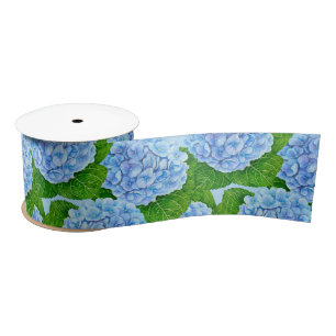 Blauwe hydrangeenwaterlorpatroon satijn lint