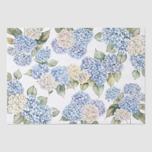 Blauwe Hydrengea Aquarel Bloem Bruids- Tissuepapier (Voorkant)