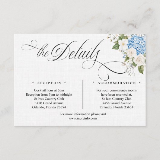 Blauwe Hygrangea Script Details Enclosure Kaart (Voorkant)