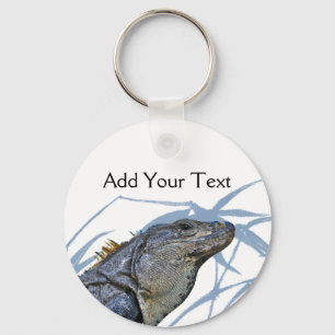 Blauwe Iguana met blauwe bladeren Sleutelhanger