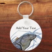 Blauwe Iguana met blauwe bladeren Sleutelhanger (Voorkant)