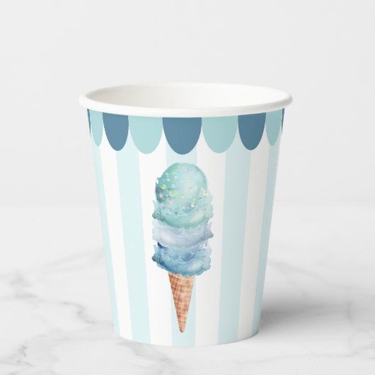 Blauwe ijscream op feestdag papieren bekers (Voorkant)