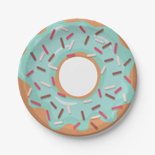 Blauwe Ijsdonuts Met Strooisel Verjaardagsfeestje Papieren Bordje