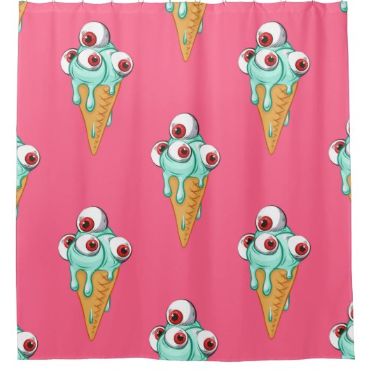 Blauwe ijsje met ogen. Roze achtergrond. Slijpen Douchegordijn (Voorkant)