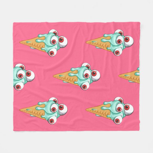 Blauwe ijsje met ogen. Roze achtergrond. Slijpen Fleece Deken (Voorkant (Horizontaal))