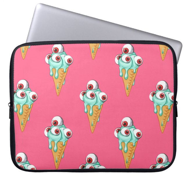 Blauwe ijsje met ogen. Roze achtergrond. Slijpen Laptop Sleeve (Voorkant)