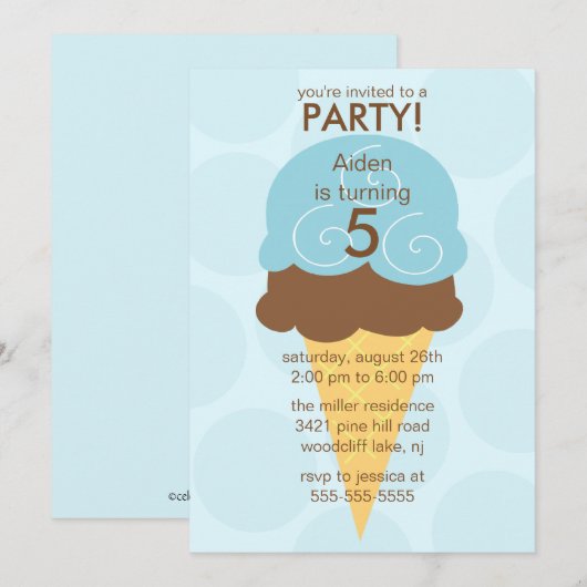 Blauwe ijskap - Birthday - uitnodiging (Voorkant / Achterkant)