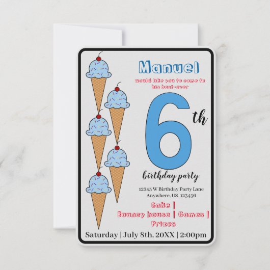 Blauwe ijskegels 6e verjaardagsfeestje Kinder Kaart (Voorkant)