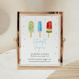 Blauwe ijslolly Baby shower Late Night Luiers Poster