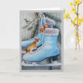 Blauwe IJsschaatsen & Muizen Vakantiehuis Aquarel  Kaart (Gele Bloem)