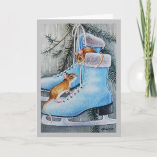 Blauwe IJsschaatsen & Muizen Vakantiehuis Aquarel  Kaart
