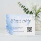 Blauwe ijzige winter sneeuwvlok RSVP Trouwkaart Kaartje (Staand voorkant)