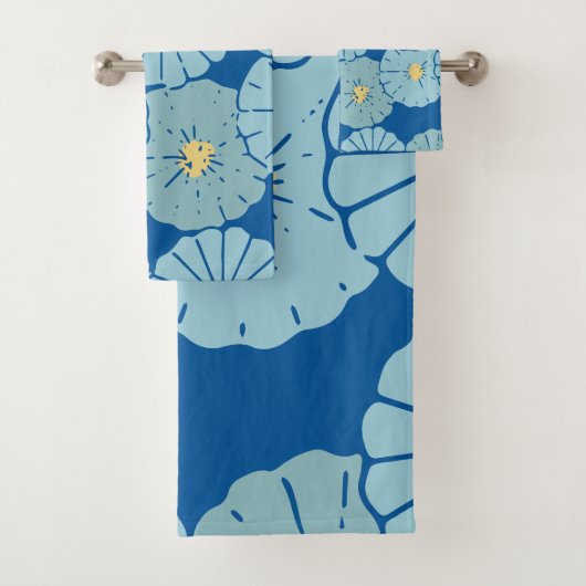 Blauwe illustratie van het Japanse Floral Patroon Bad Handdoek (Insitu)