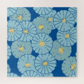 Blauwe illustratie van het Japanse Floral Patroon Legpuzzel (Horizontaal)